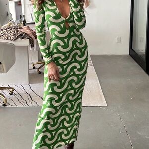 RESA Green & White Sublime Long Sleeve Twiggy Dress